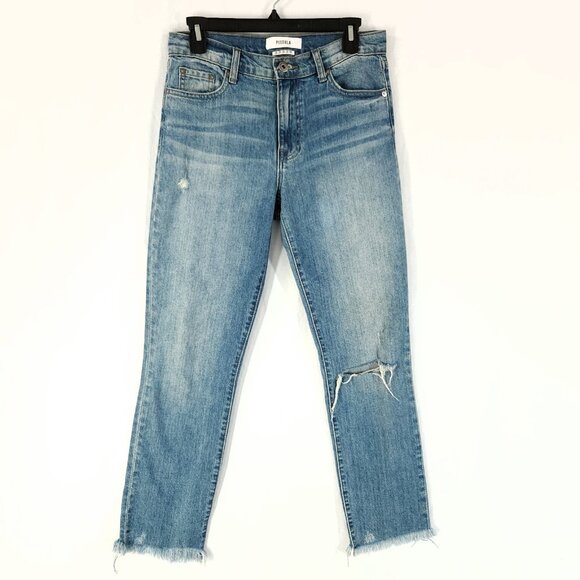 Pistola Distressed Jeans Size 26 Raw Hem Cropped Boot High Rise Blue Denim - Picture 1 of 13